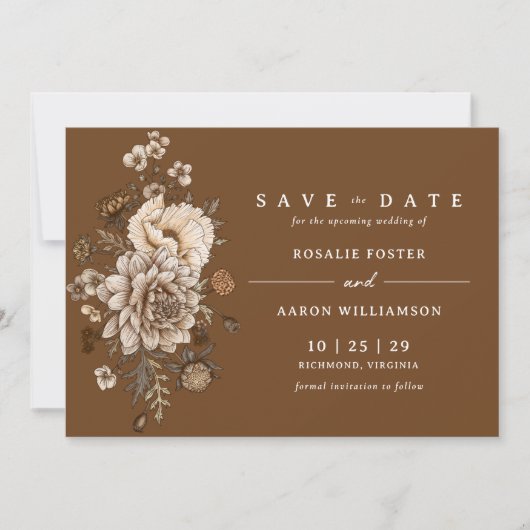 Save The Date Rouille orange brûlée | Moody Fall Boho Mariage (Devant)