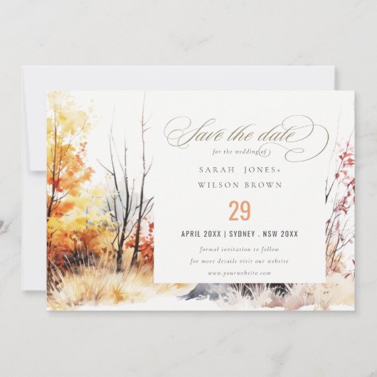 Save The Date Rouille Orange Jaune Automne Automne Mariage Paysa (Devant)