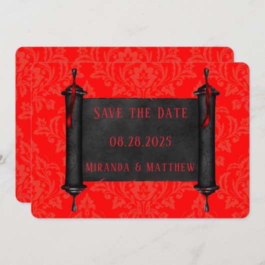 Save The Date Rouleau Japonais Rouge Noir Damassé (Devant / Derrière)
