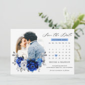 Save The Date Royal Bleu Blanc Argent Métallique Calendrier flor (Debout devant)