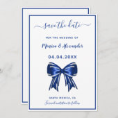 Save The Date Royal bleu blanc élégant mariage archet Enregistre (Devant / Derrière)