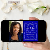 Save The Date Royal bleu dessiné à la main photo anniversaire