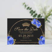 Save The Date Royal Blue Black Gold Parties scintillant Floral Q (Debout devant)