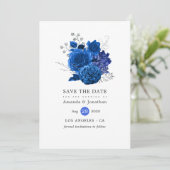 Save The Date Royal Blue et Silver Floral Mariage (Debout devant)