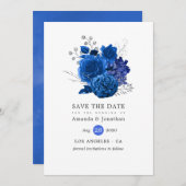 Save The Date Royal Blue et Silver Floral Mariage (Devant / Derrière)