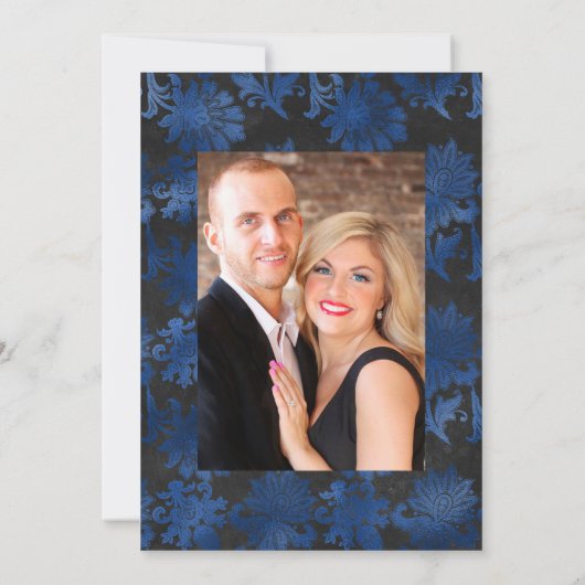 Save The Date Royal Blue et Silver Floral Mariage Photo (Dos)