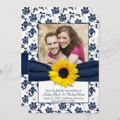 Save The Date Royal Blue Floral Damask Sunflower Enregistrer la  (Devant / Derrière)