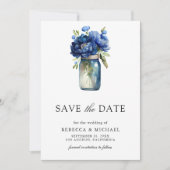 Save The Date Royal Blue Floral Mason Jar Photo Mariage (Devant)