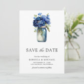 Save The Date Royal Blue Floral Mason Jar Photo Mariage (Debout devant)