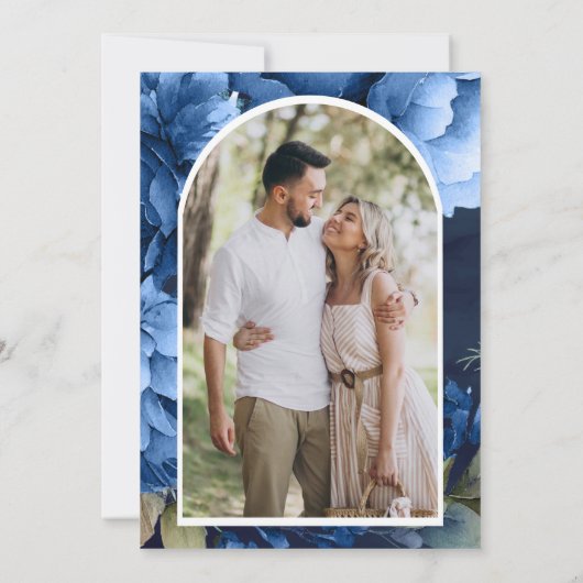 Save The Date Royal Blue Floral Mason Jar Photo Mariage (Dos)