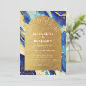 Save The Date Royal Blue Gold Arch Mariage Photo Enregistrer la  (Debout devant)