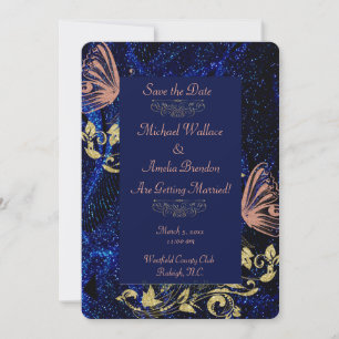 Save The Date Royal Blue Gold Butterfly Wedding Enregistrer la d