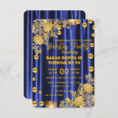 Save The Date Royal Blue Gold fête d'anniversaire Invitation, fe (Devant / Derrière)