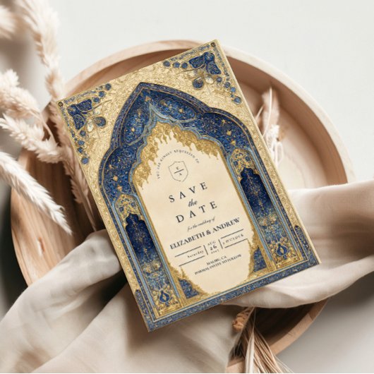 Save The Date Royal Blue Gold Islamic Wedding