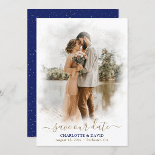 Save The Date Royal Blue Gold Mariage Photo Enregistrer notre ca