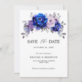 Save The Date Royal Blue Lilac Purple Floral Enregistrer La Date (Devant)