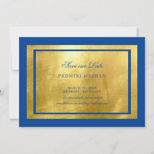 Save The Date Royal Blue & Metallic Gold Regal (Devant)