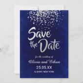 Save The Date Royal Blue moderne et Confetti en argent (Devant)