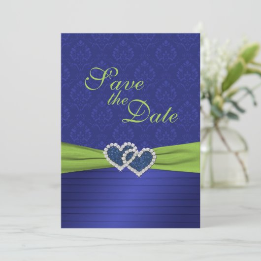 Save The Date Royal Blue Pleats et Chartreuse Enregistrer la dat (Debout devant)