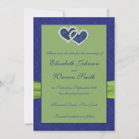 Save The Date Royal Blue Pleats et Chartreuse Enregistrer la dat (Dos)