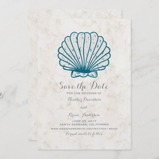 Save The Date Royal Blue Rustic Seashell Enregistrer l'Invitatio (Devant / Derrière)