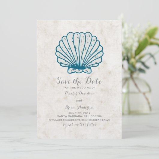 Save The Date Royal Blue Rustic Seashell Enregistrer l'Invitatio (Debout devant)
