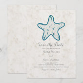 Save The Date Royal Blue Rustic Starfish Enregistrer la date Inv (Devant / Derrière)