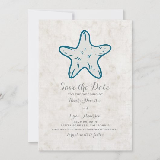 Save The Date Royal Blue Rustic Starfish Enregistrer la date Inv (Devant)
