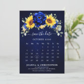 Save The Date Royal Blue Rustic Tournesol Calendrier Floral mode (Debout devant)