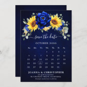 Save The Date Royal Blue Rustic Tournesol Calendrier Floral mode (Devant / Derrière)