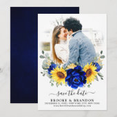 Save The Date Royal Blue Rustic Tournesol Moderne Floral Mariage (Devant / Derrière)