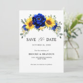 Save The Date Royal Blue Rustic Tournesol Moderne Floral Mariage (Debout devant)