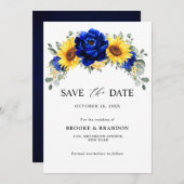 Save The Date Royal Blue Rustic Tournesol Moderne Floral Mariage (Devant / Derrière)
