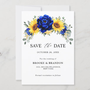 Save The Date Royal Blue Rustic Tournesol Moderne Floral Mariage