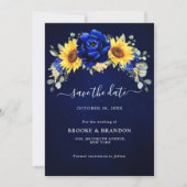 Save The Date Royal Blue Rustic Tournesol Moderne Floral Mariage (Devant)