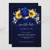 Save The Date Royal Blue Rustic Tournesol Moderne Floral Mariage (Devant / Derrière)