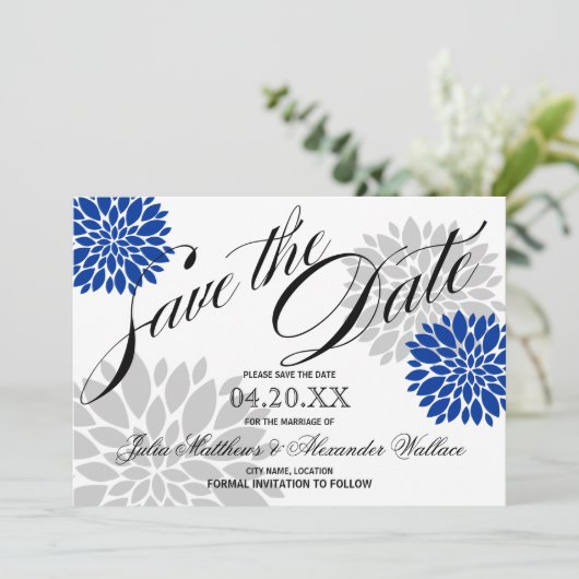 Save The Date Royal Blue Silver-Grey Burst Script Enregistrer la (Debout devant)