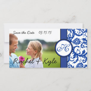 Save The Date Royal Blue Vintage Moderne Damask Enregistrer la d