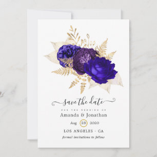 Save The Date Royal Blue, violet et or Mariage Floral