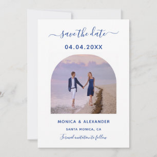 Save The Date Royal blue white photo mariage Enregistrer la date