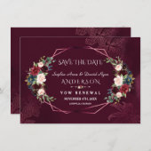 Save The Date Royal Bourgogne Floral Renouveler Les Vows Enregis (Devant / Derrière)