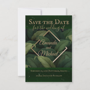 Save The Date Royal Dark Green Feuille Gold Frame Mariage