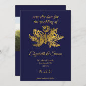 Save The Date royal marine bleu élégant or photo enregistrer la (Devant / Derrière)