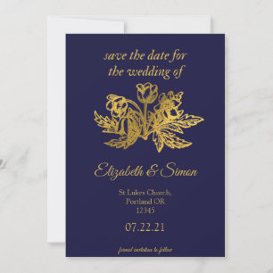 Save The Date royal marine bleu élégant or photo enregistrer la