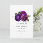 Save The Date Royal Purple and Silver Floral Mariage Photo (Debout devant)