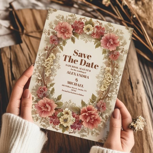 Save The Date Royal Victorian Floral Ornamy Mariage