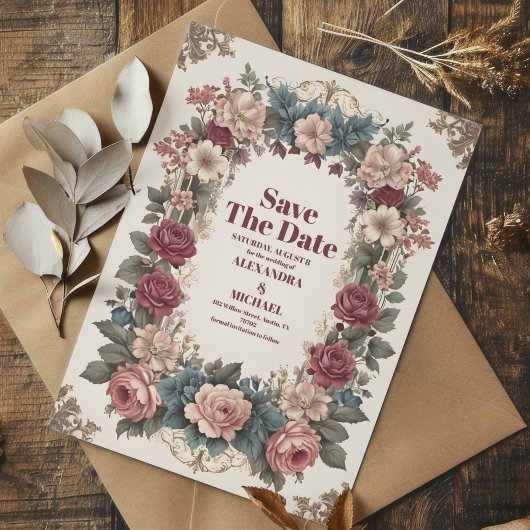 Save The Date Royal Victorian Whimsical Floral Mariage