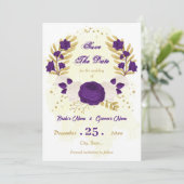 Save The Date royal violet blanc fleurs or botanique (Debout devant)