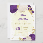 Save The Date royal violet blanc fleurs or botanique (Devant)