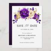 Save The Date Royal violet violet or Floral Mariage botanique (Devant / Derrière)